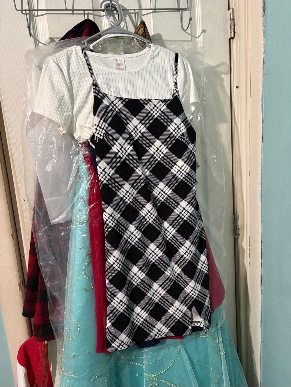 Black & White Plaid Girls' Pinafore Dress